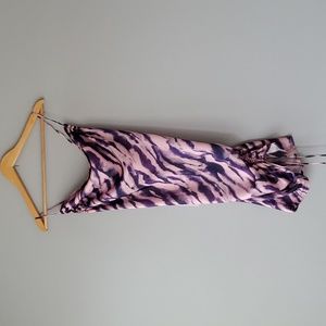 Topshop Purple White Swirl Satin Strappy Slip Cinched Mini Dress Womens 8 NWT